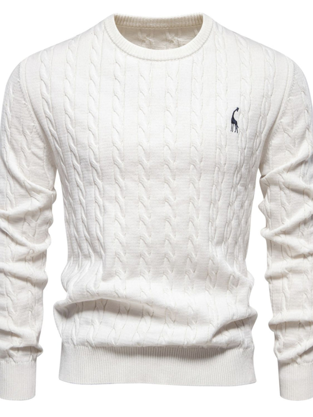Men's Cable-Knit Round Neck Long Sleeve Sweater