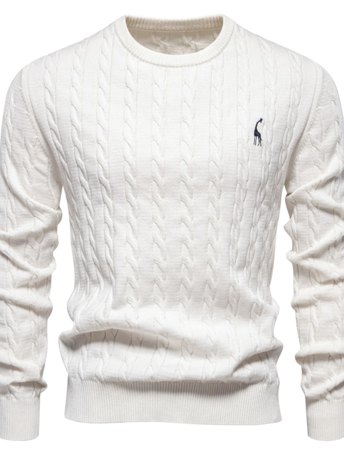 Men's Cable-Knit Round Neck Long Sleeve Sweater