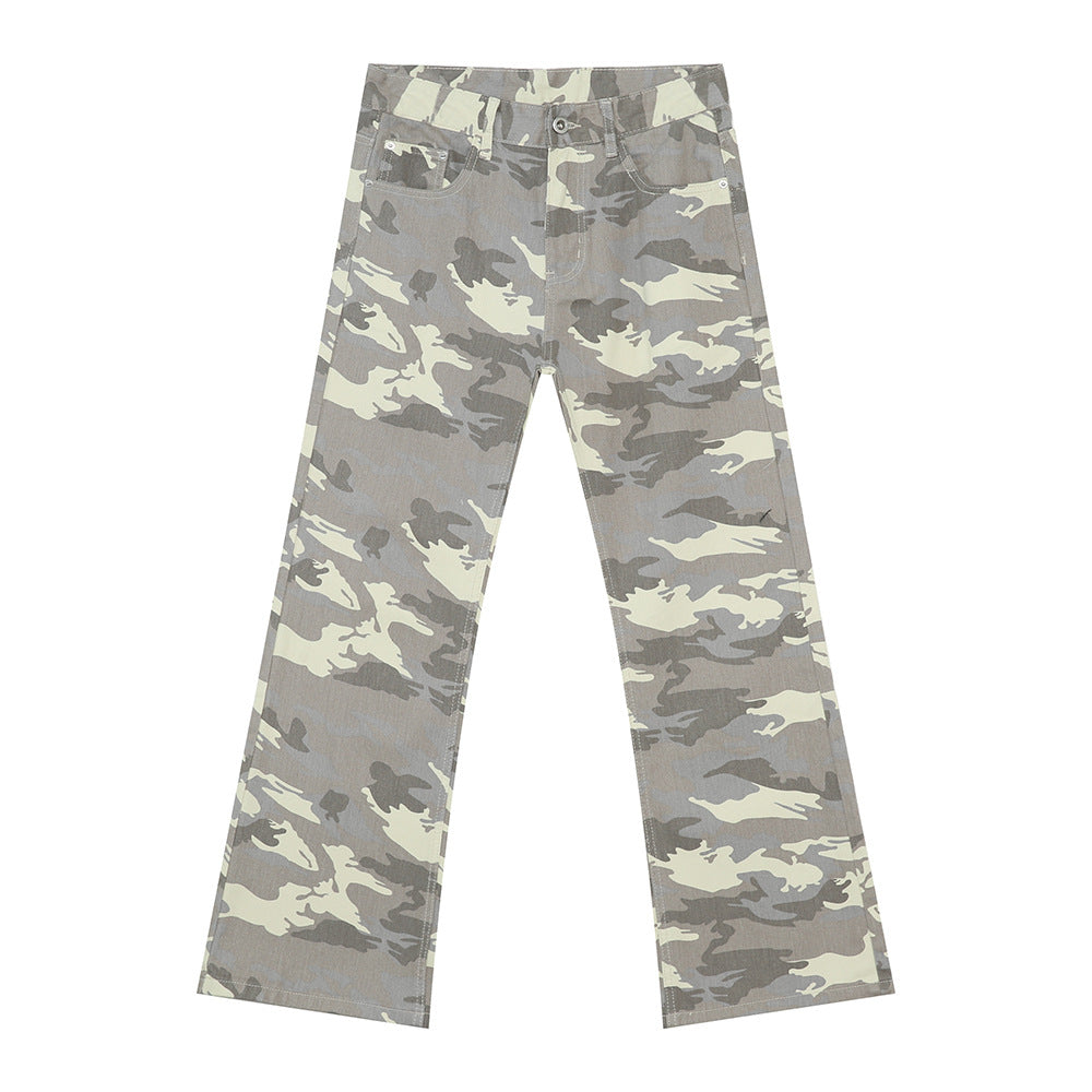 Camouflage Bootcut Jeans with Pockets