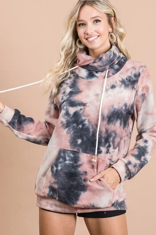 BiBi Brushed Tie Dye Overlapped Turtle Neck Sweatshirt