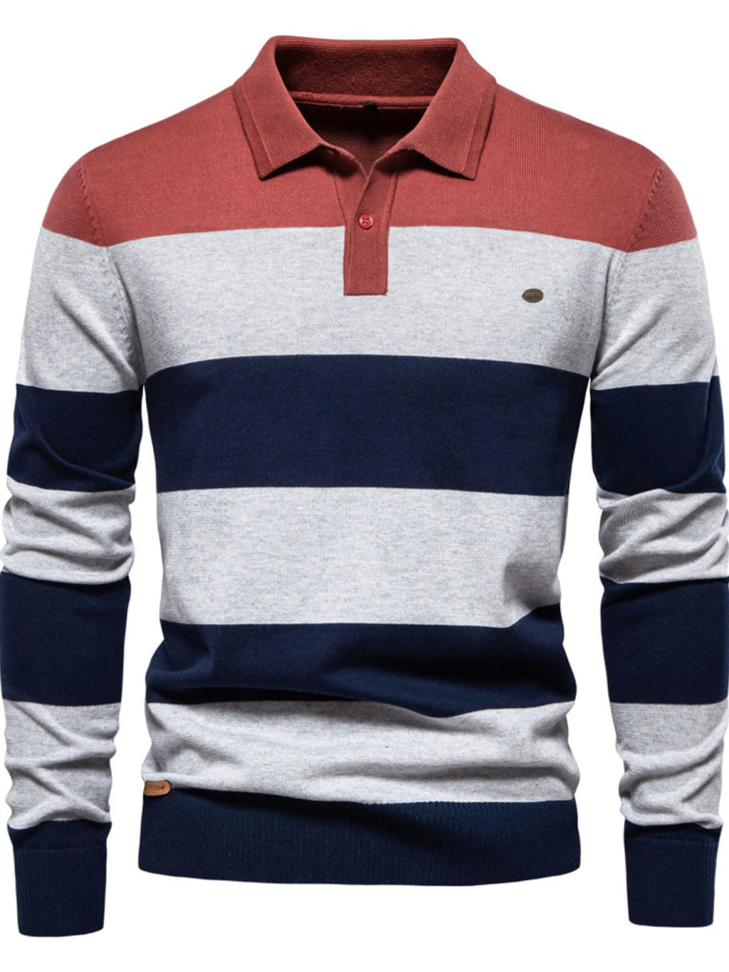 Men's Striped Long Sleeve Knit Polo