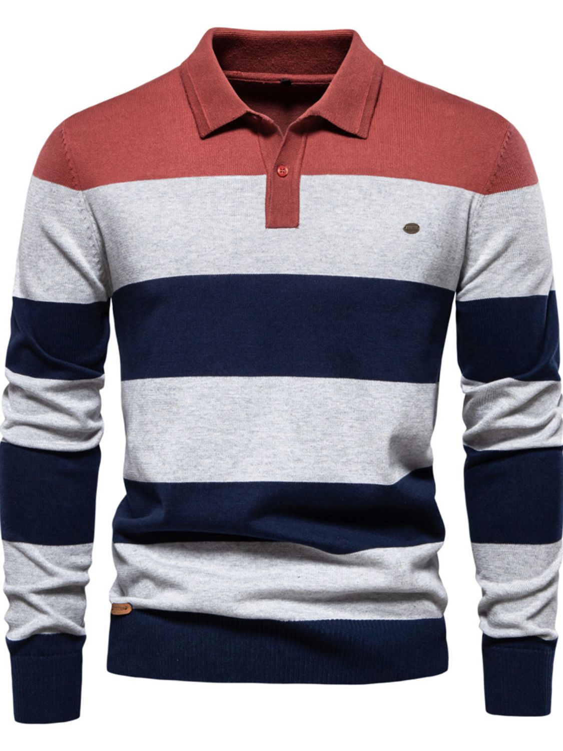 Men's Striped Long Sleeve Knit Polo