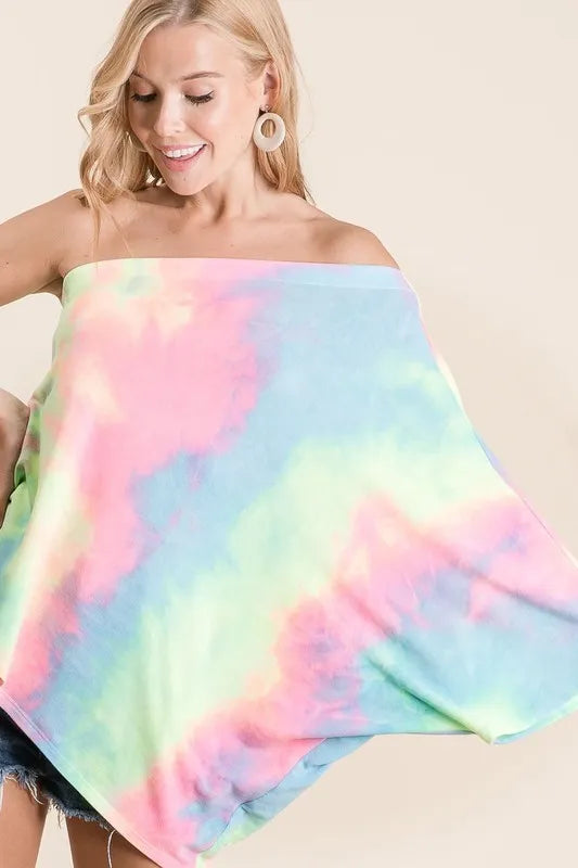 BiBi Tie Dye French Terry One Shoulder Top with Dolman