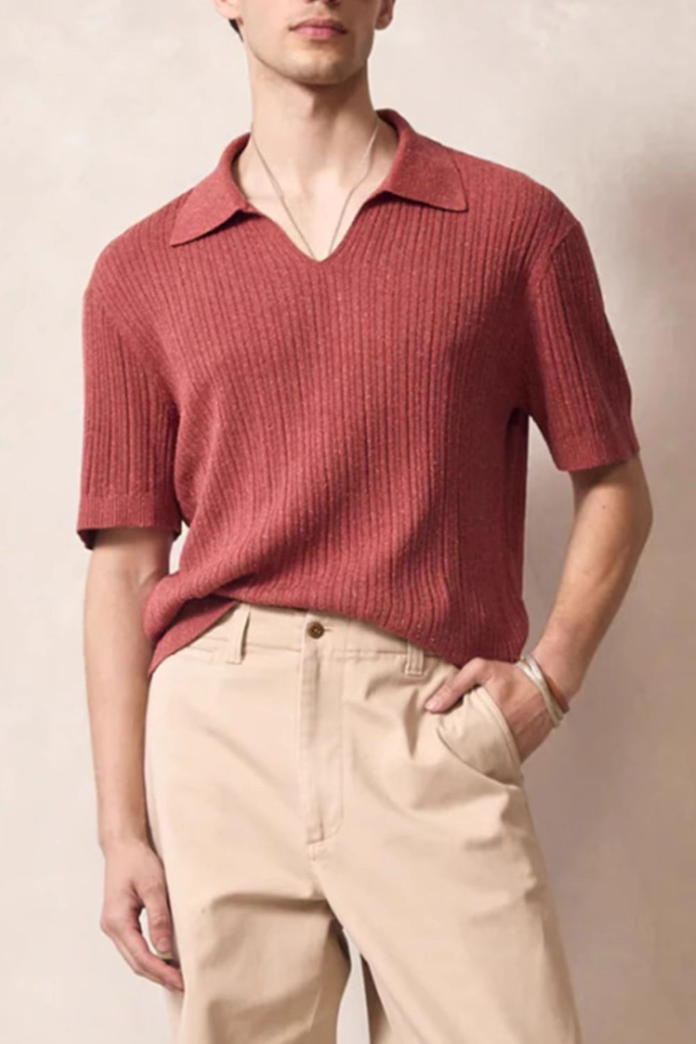 Men's Plus Size Johnny Collar Half Sleeve Knit Polo