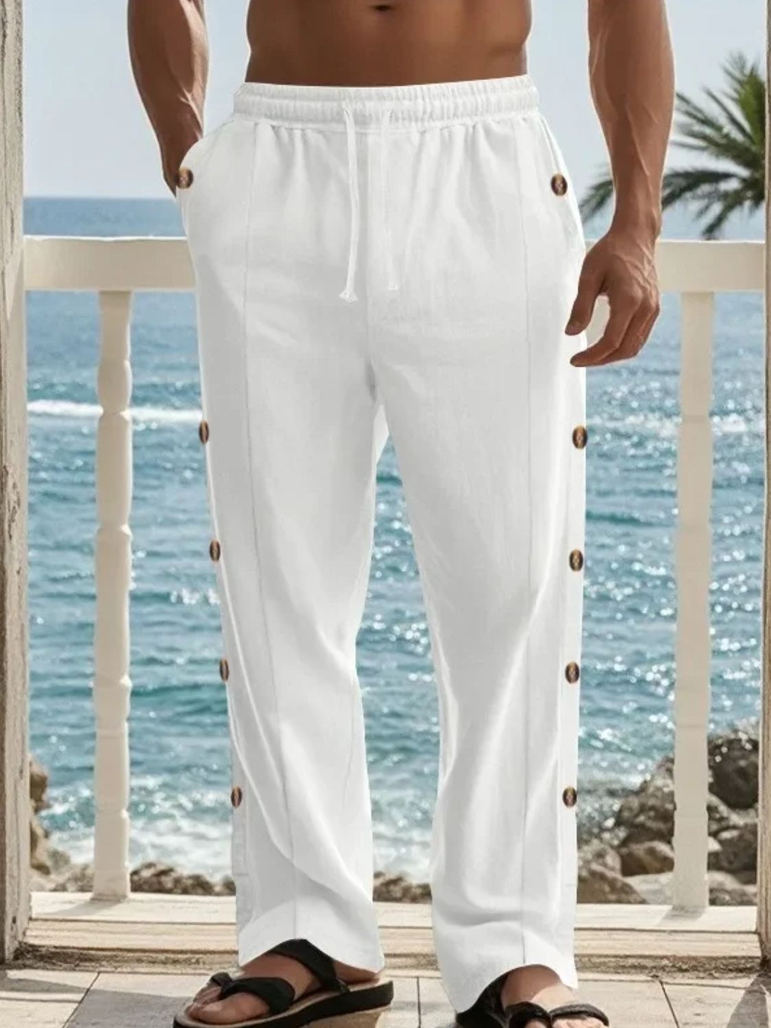 Men's Full Size Side Button Wide Leg Pants Plus Size