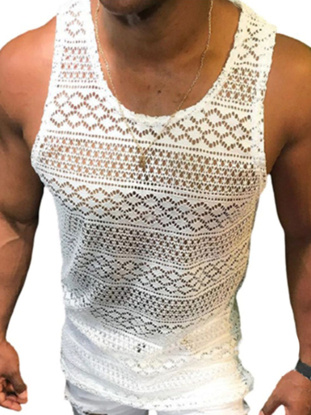 Men's Full Size Openwork Round Neck Tank Plus Size