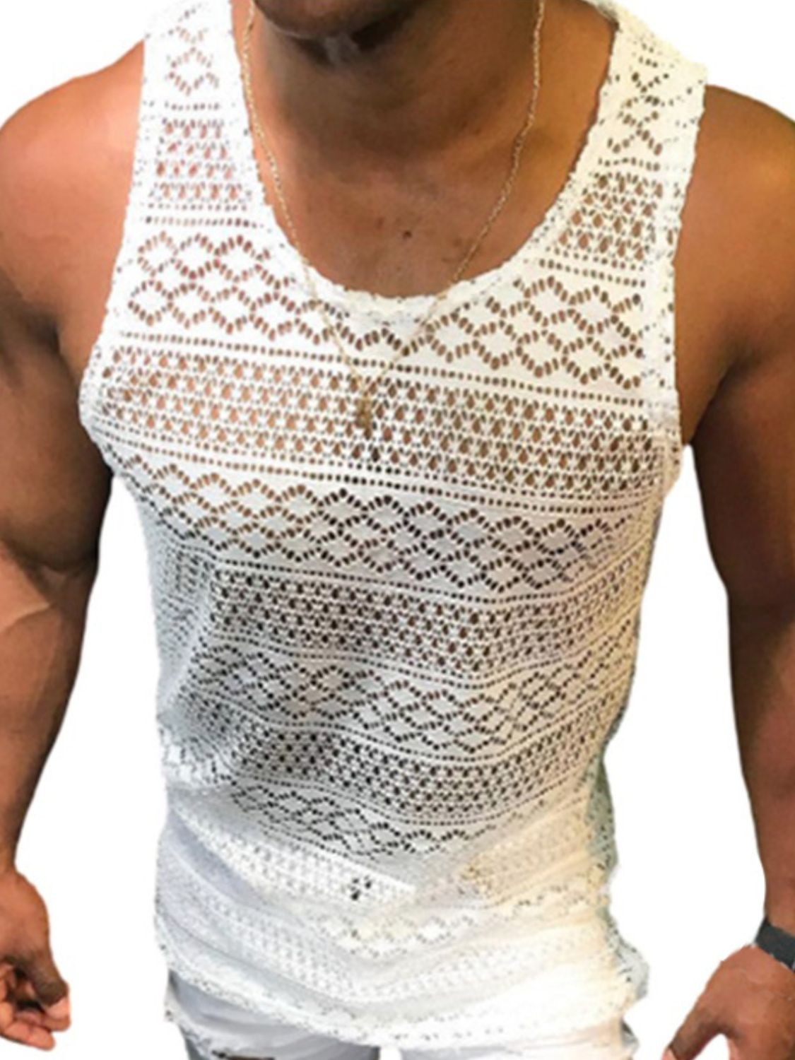 Men's Full Size Openwork Round Neck Tank Plus Size