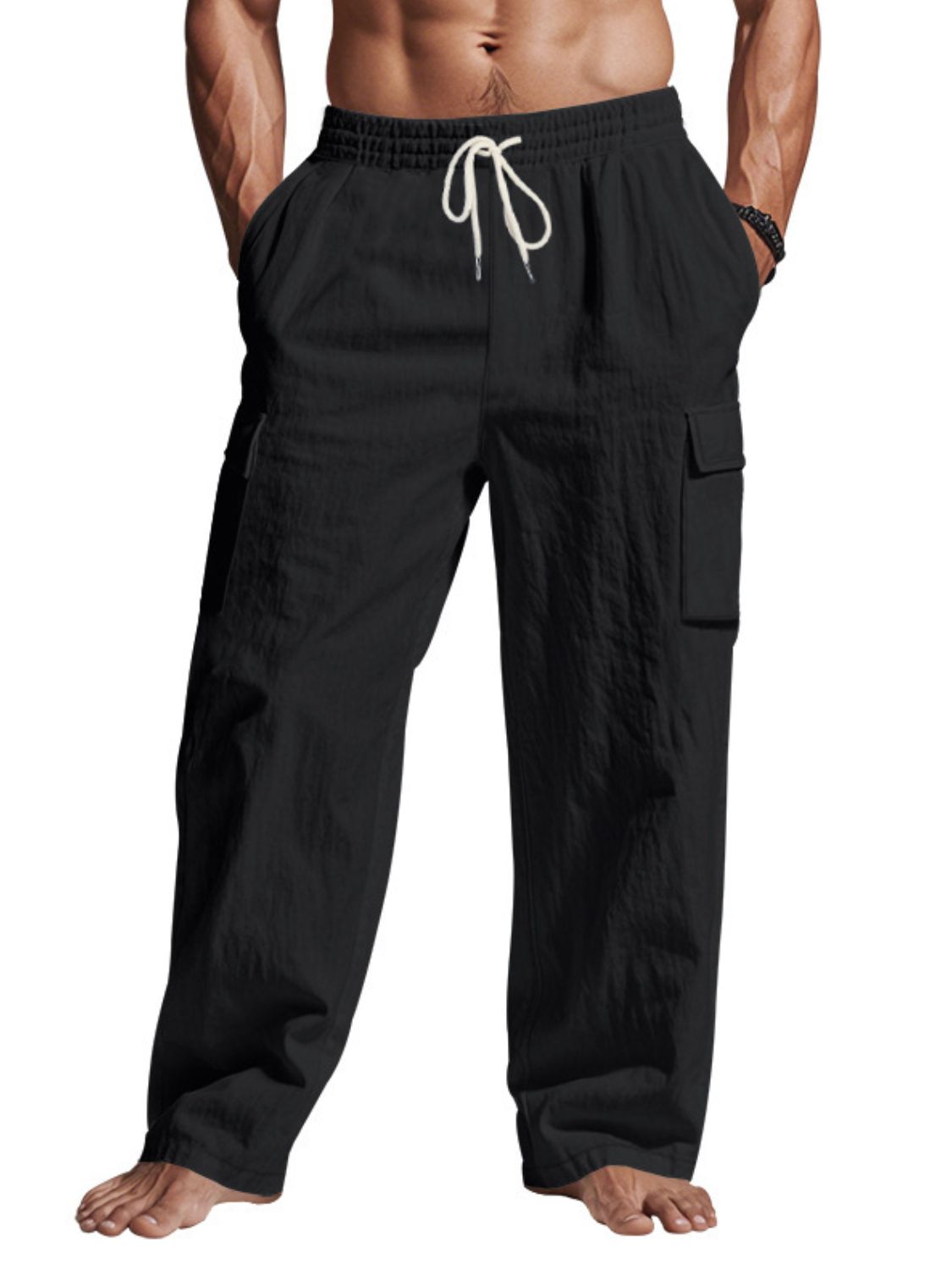 Men's Full Size Drawstring Pants with Pockets Plus Size