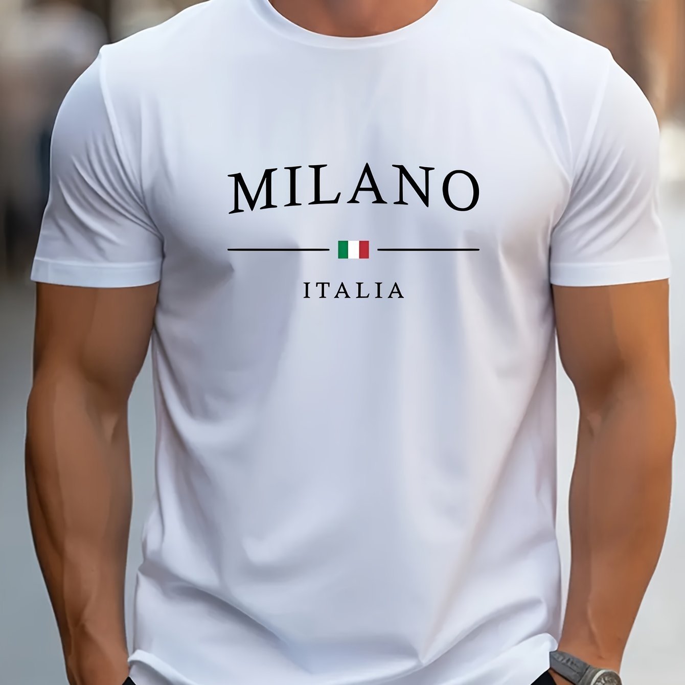 Milano Patterned Printed Men's T-shirt, Comfortable And Elastic Round Neck T-shirt, Perfect For Summer Outdoor Activities, Fashionable Streetwear, Men's Casual Tops