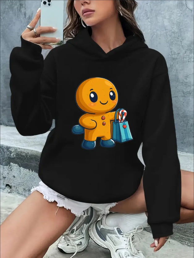 Artistic Appeal, Letter & Graphic Print Hoodie, Drawstring Casual Hooded Sweatshirt For Winter & Fall, Women's Clothing