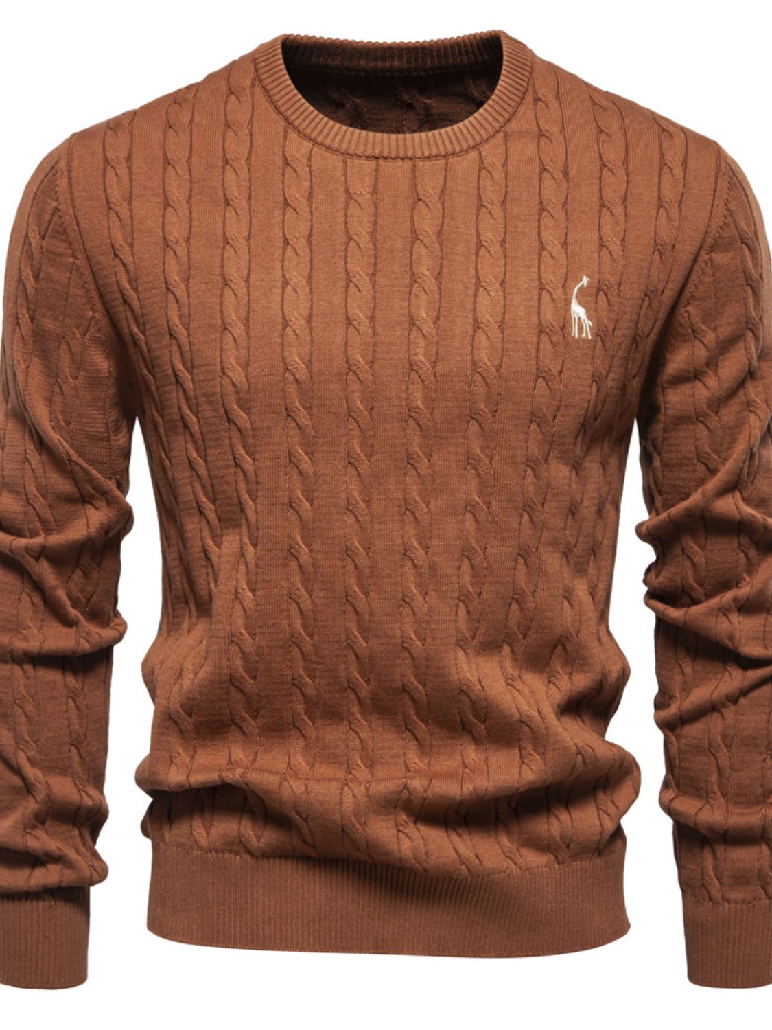 Men's Cable-Knit Round Neck Long Sleeve Sweater