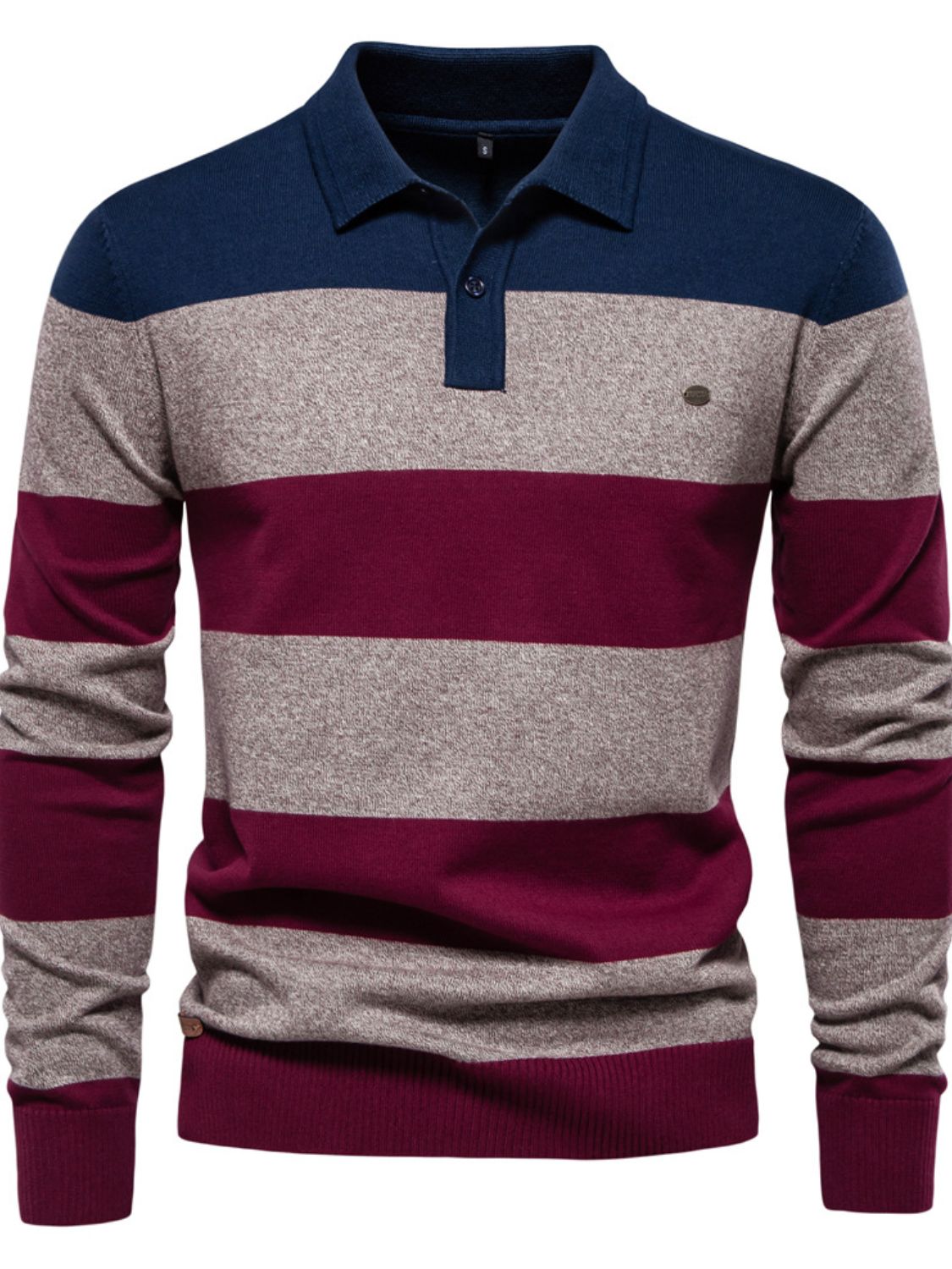 Men's Striped Long Sleeve Knit Polo