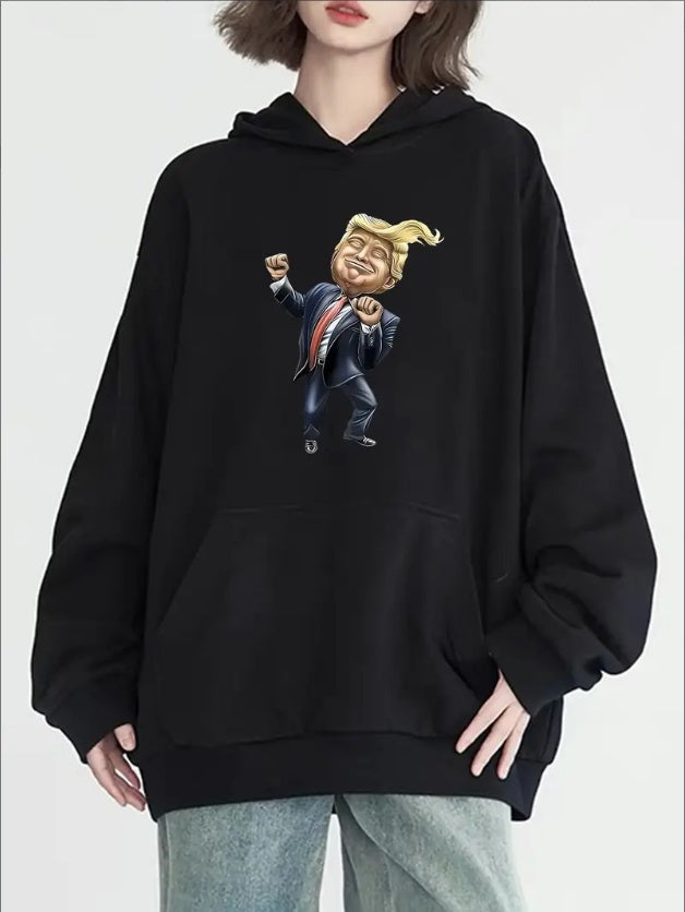 Women's Fun Trump Graphic Hoodie - Casual Pullover With Pockets, Long Sleeve, Round Neck - Perfect For Fall & Winter Fashion