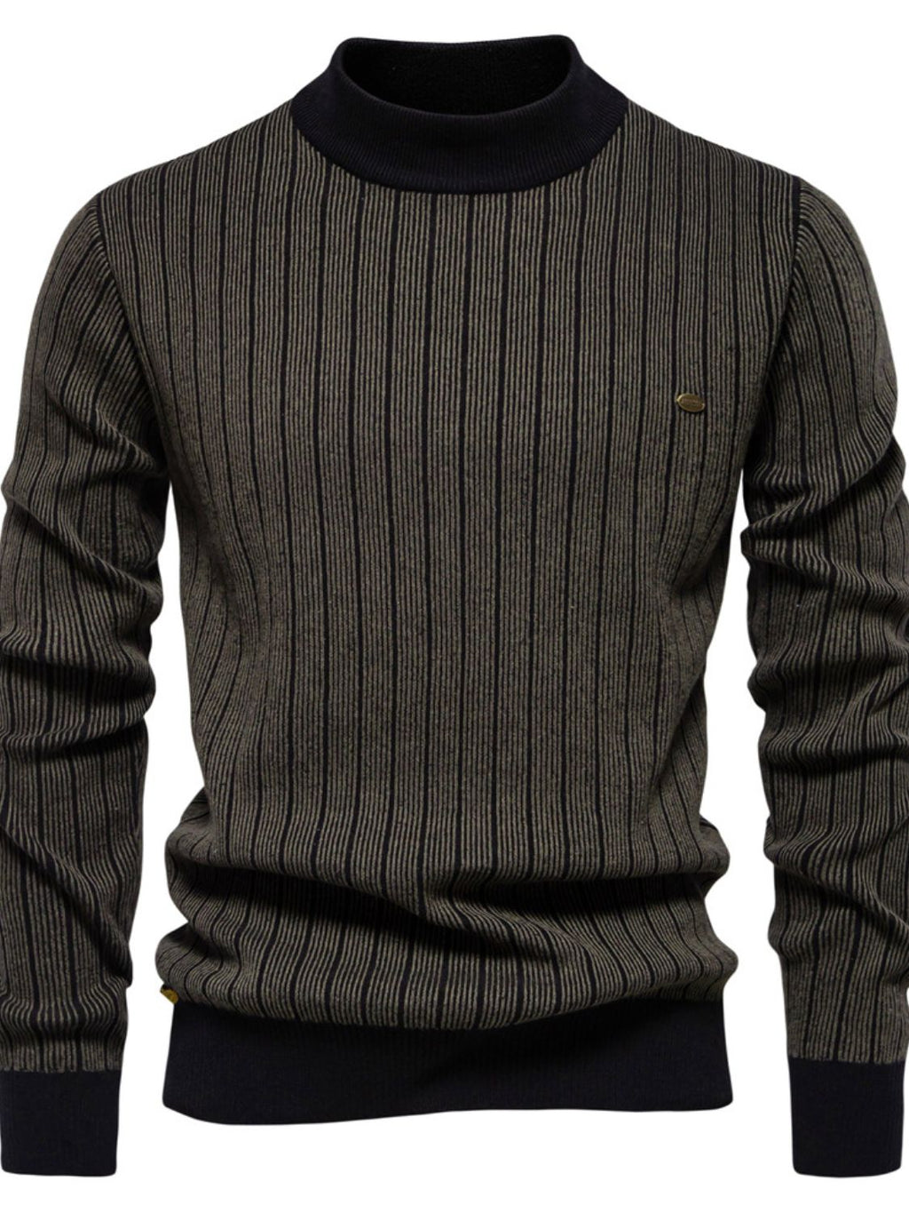 Men's Mock Neck Contrast Striped Sweater