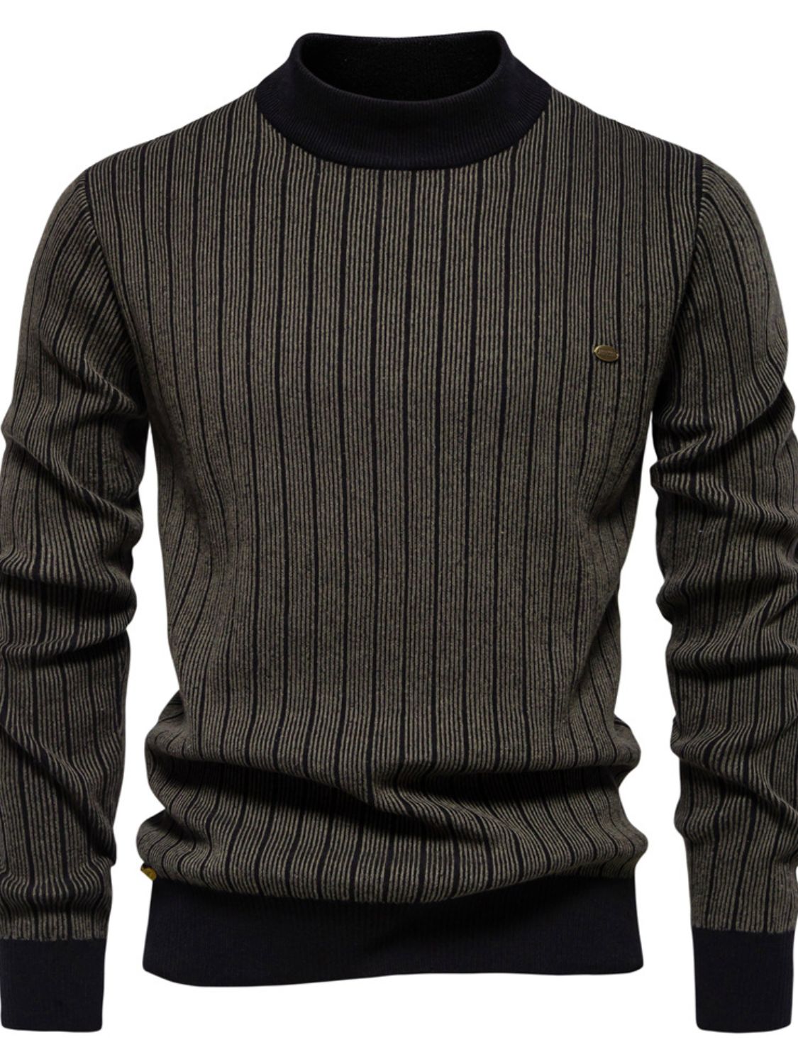Men's Mock Neck Contrast Striped Sweater