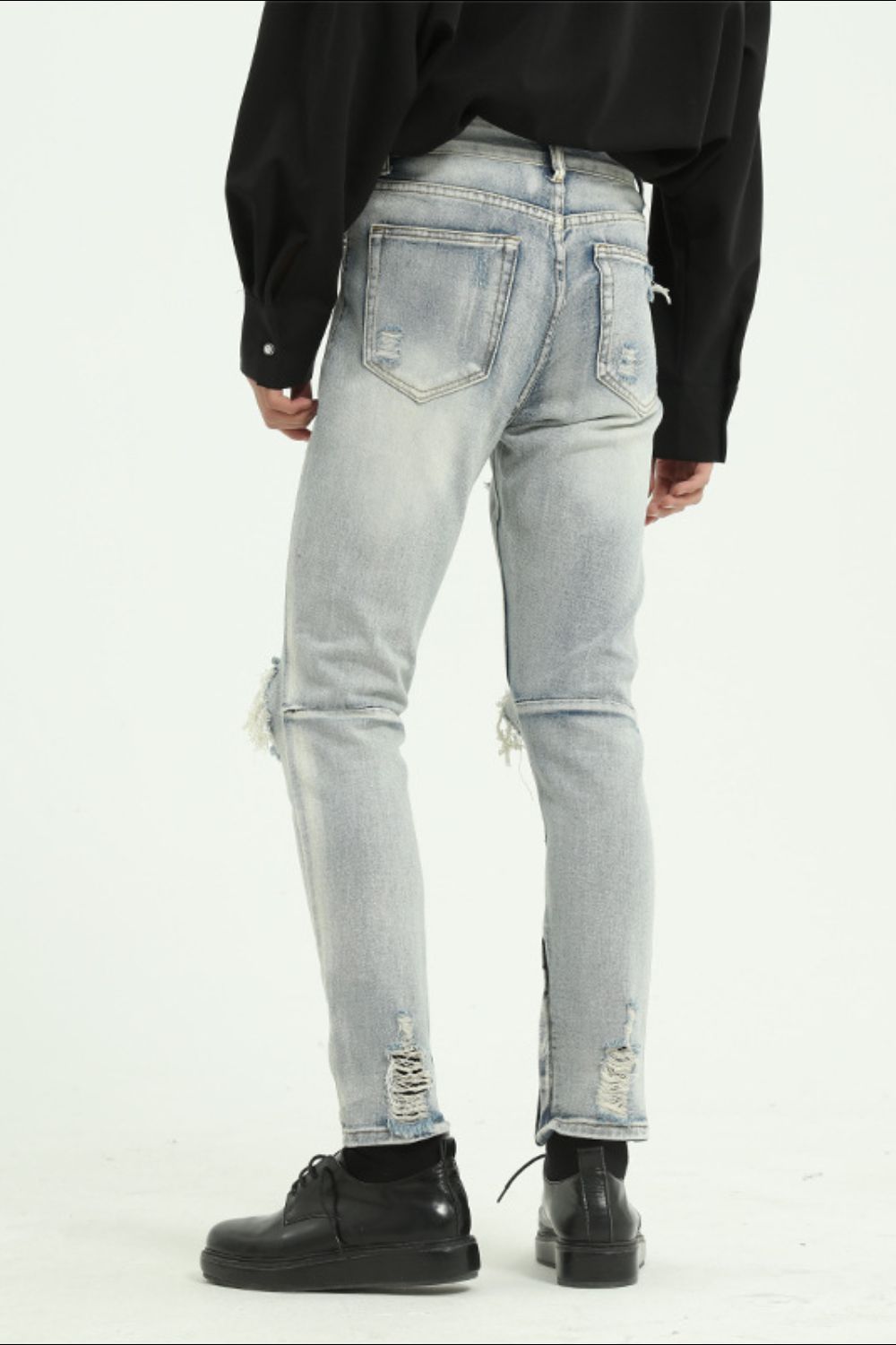 Pocketed Distressed Jeans with Side Zip