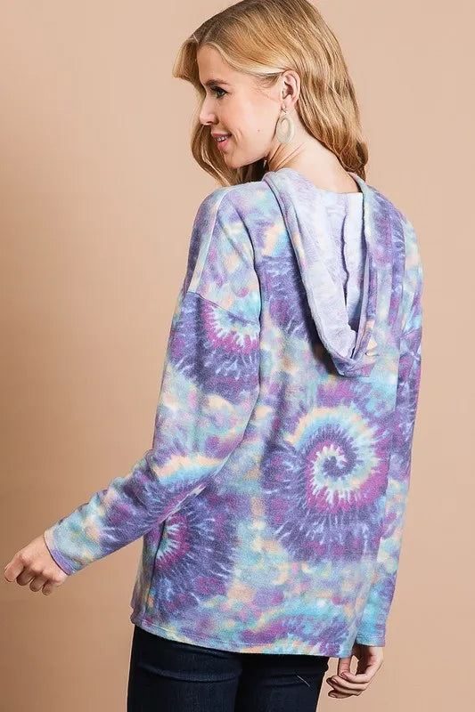 BiBi Brushed Circular Tie Dye Print Terry Hoodie