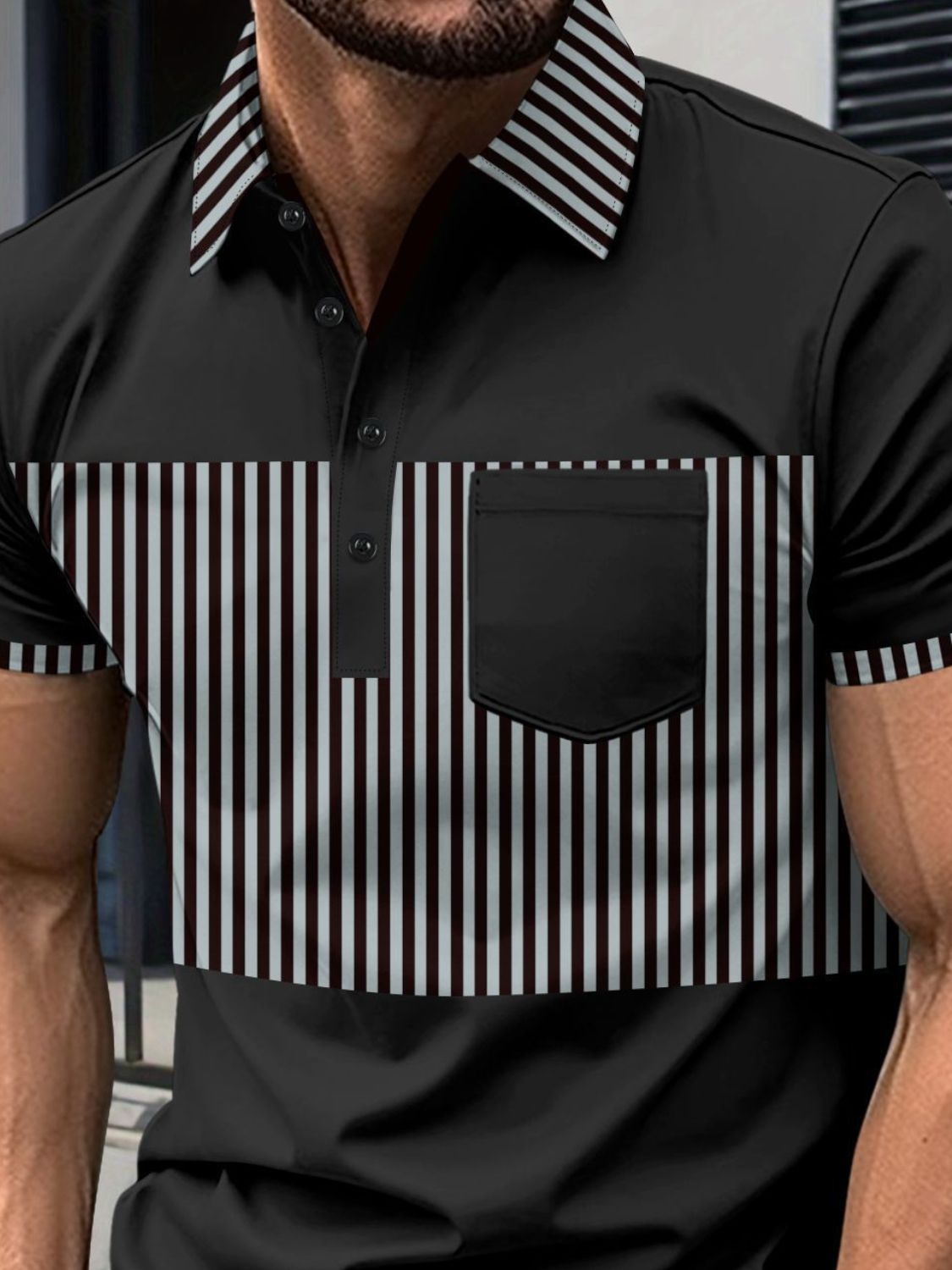 Men's Full Size Collared Contrast Striped Polo Plus Size