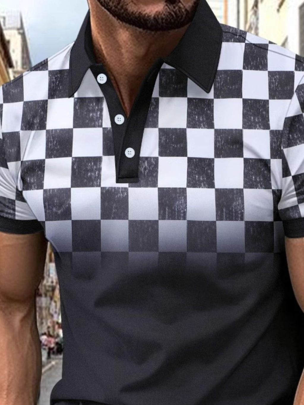 Men's Full Size Collared Checkered Short Sleeve Polo Plus Size