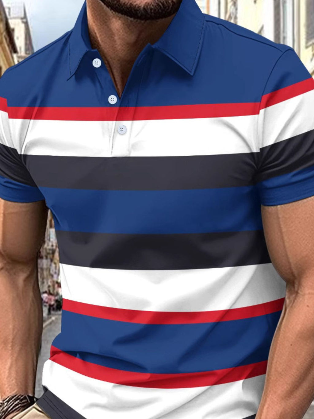 Men's Full Size Collared Short Sleeve Striped Polo Plus Size
