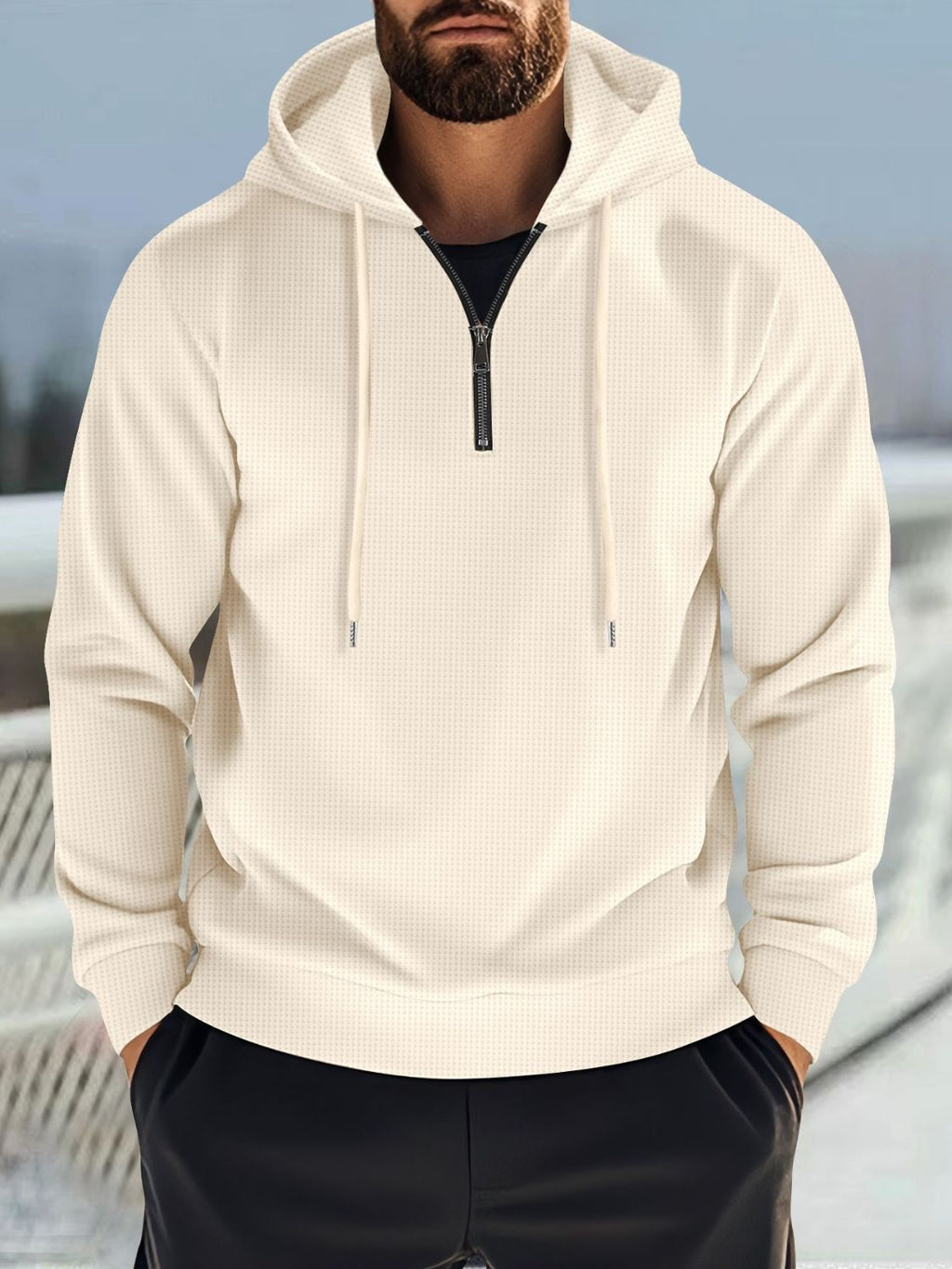 Men's Full Size Quarter Zip Long Sleeve Drawstring Hoodie Plus Size