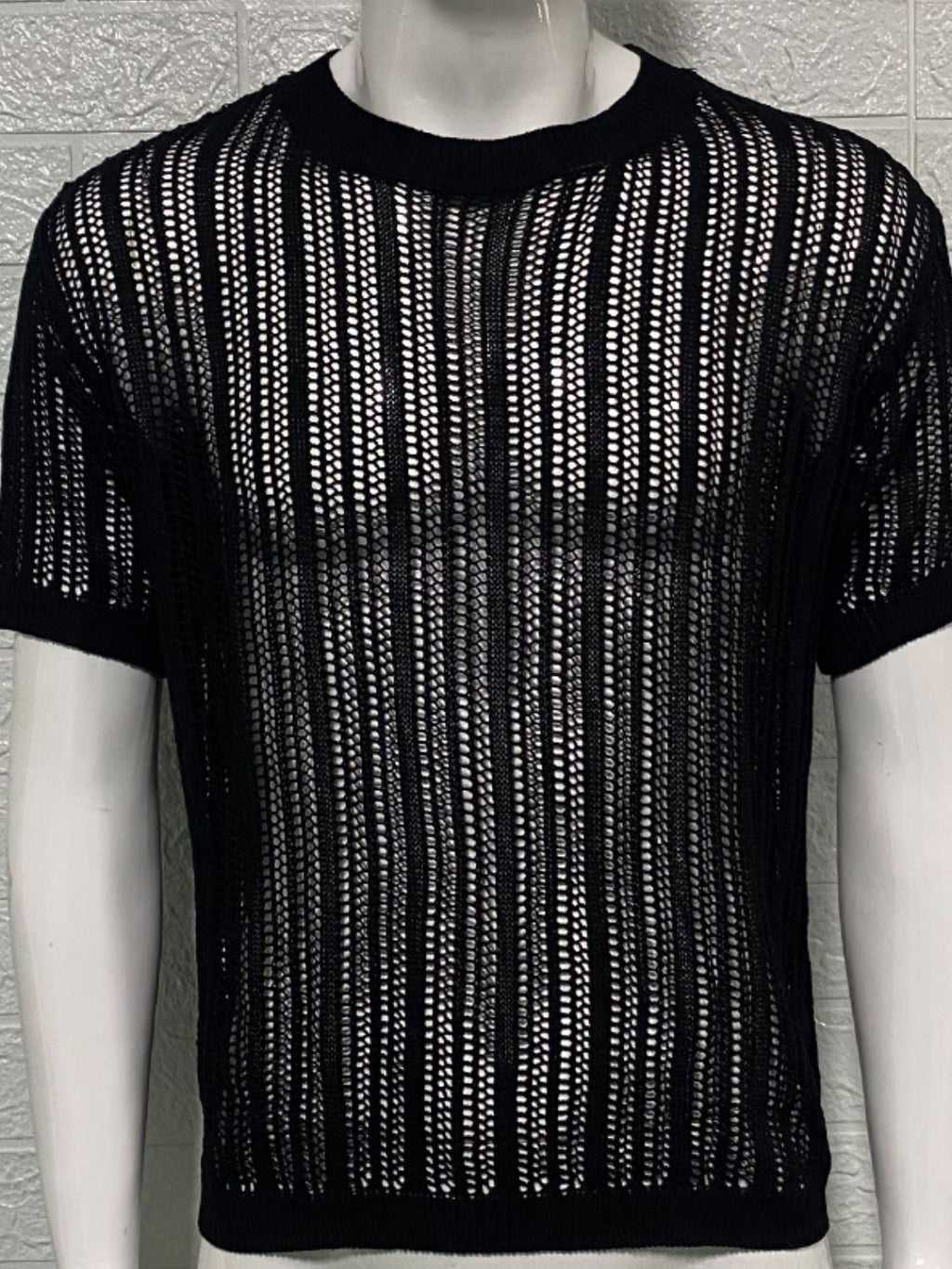 Men's Openwork Round Neck Knit T-Shirt