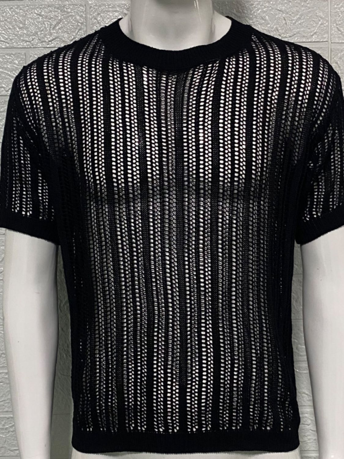 Men's Openwork Round Neck Knit T-Shirt