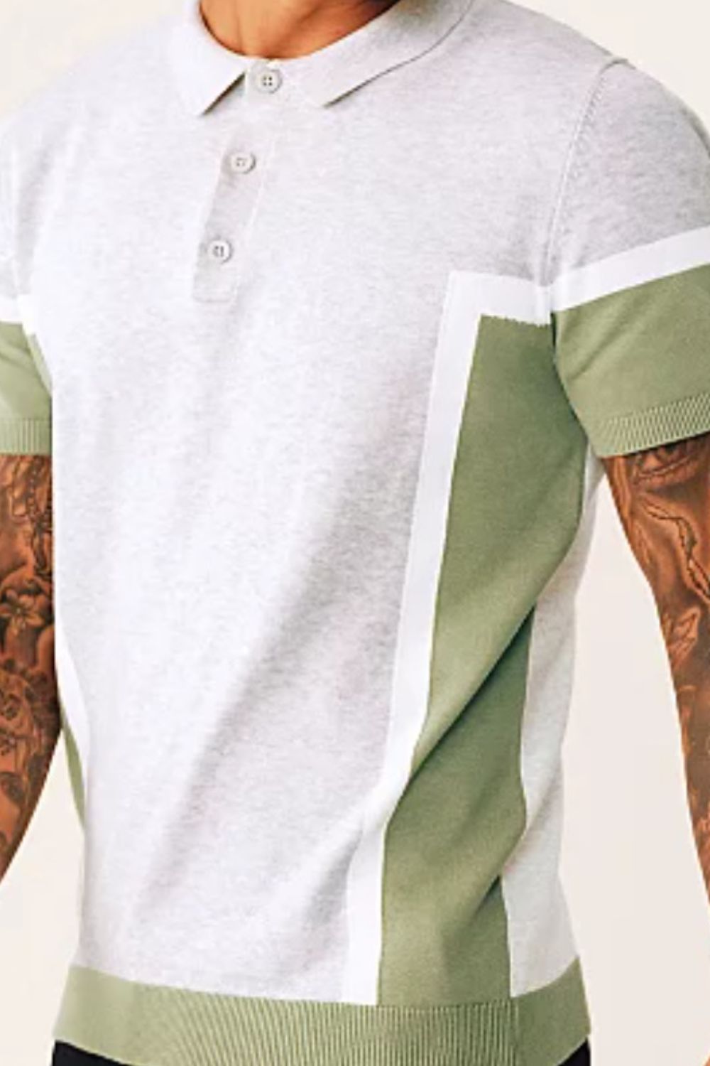 Men's Plus Size Button Detail Short Sleeve Contrast Polo