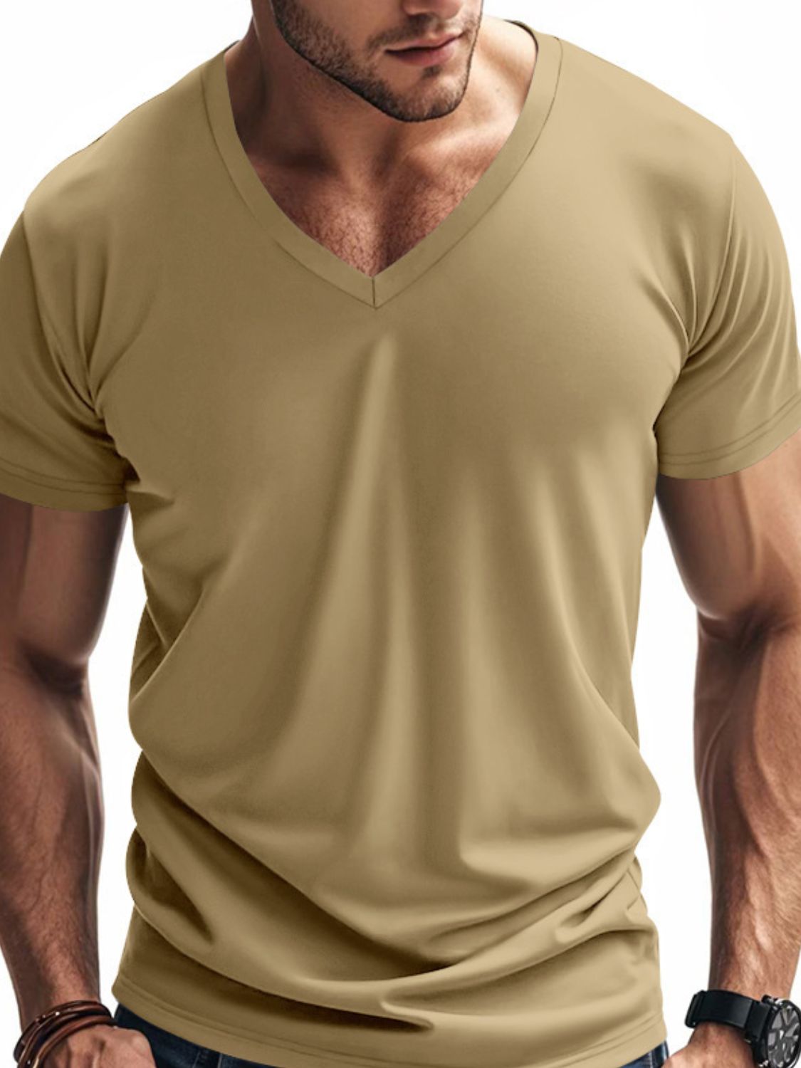 Men's Full Size V-Neck Short Sleeve T-Shirt Plus Size