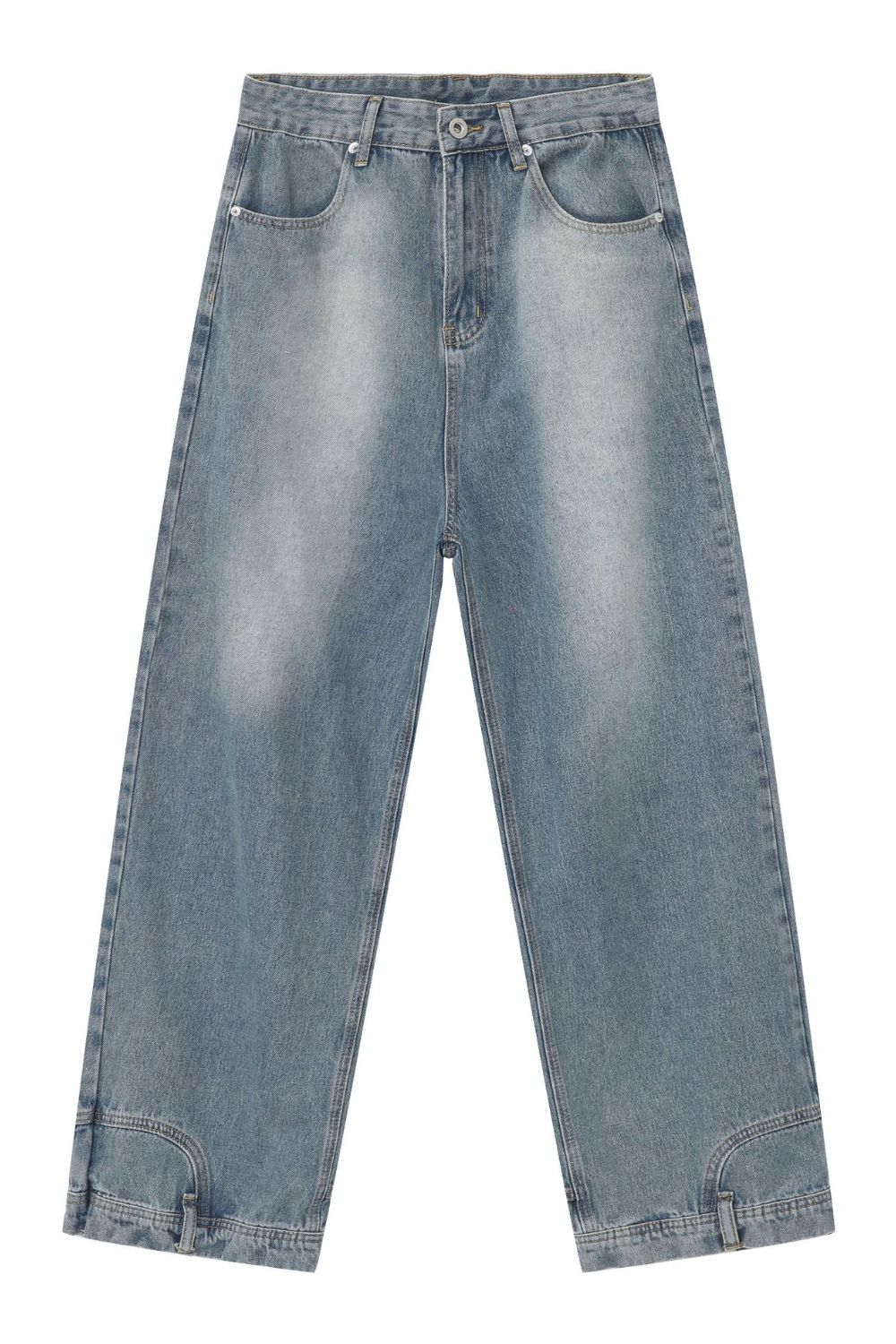 Men's Washed Loose Jeans with Pockets