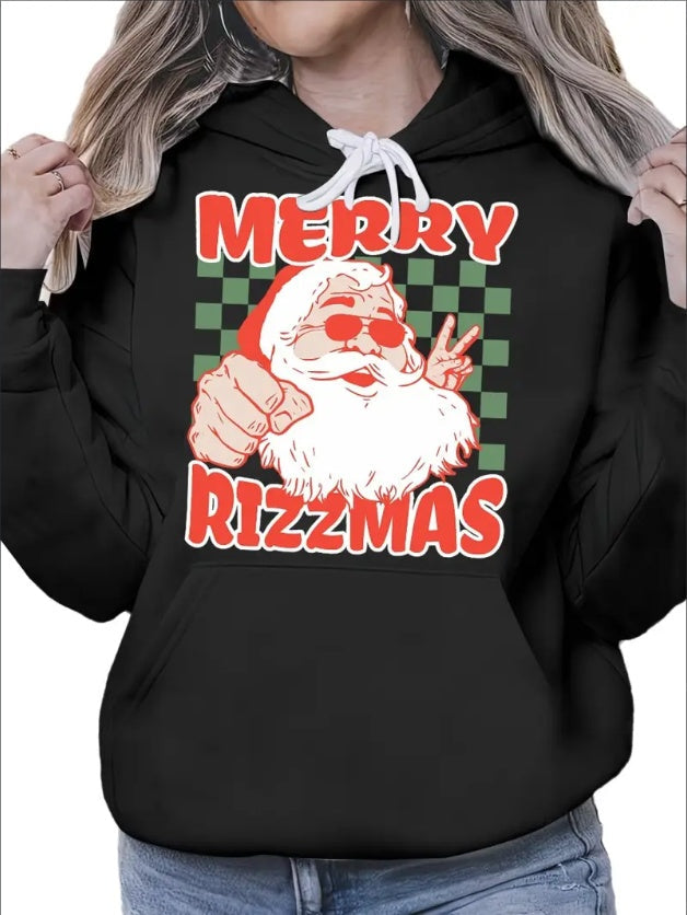 Skater Christmas Rizz Meme Merry Rizzmas For Skater Girl Woman'S Cozy Hoodie Graphic Print Pullover Hoodie -  Casual Long Sleeve Fall And Winter Essential