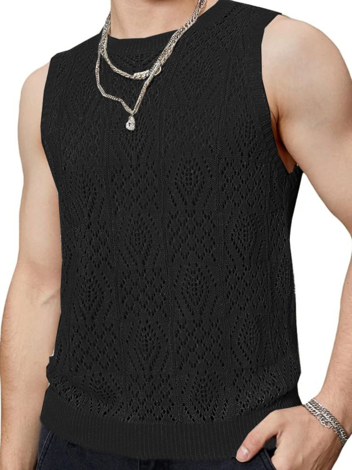 Men's Openwork Round Neck Tank