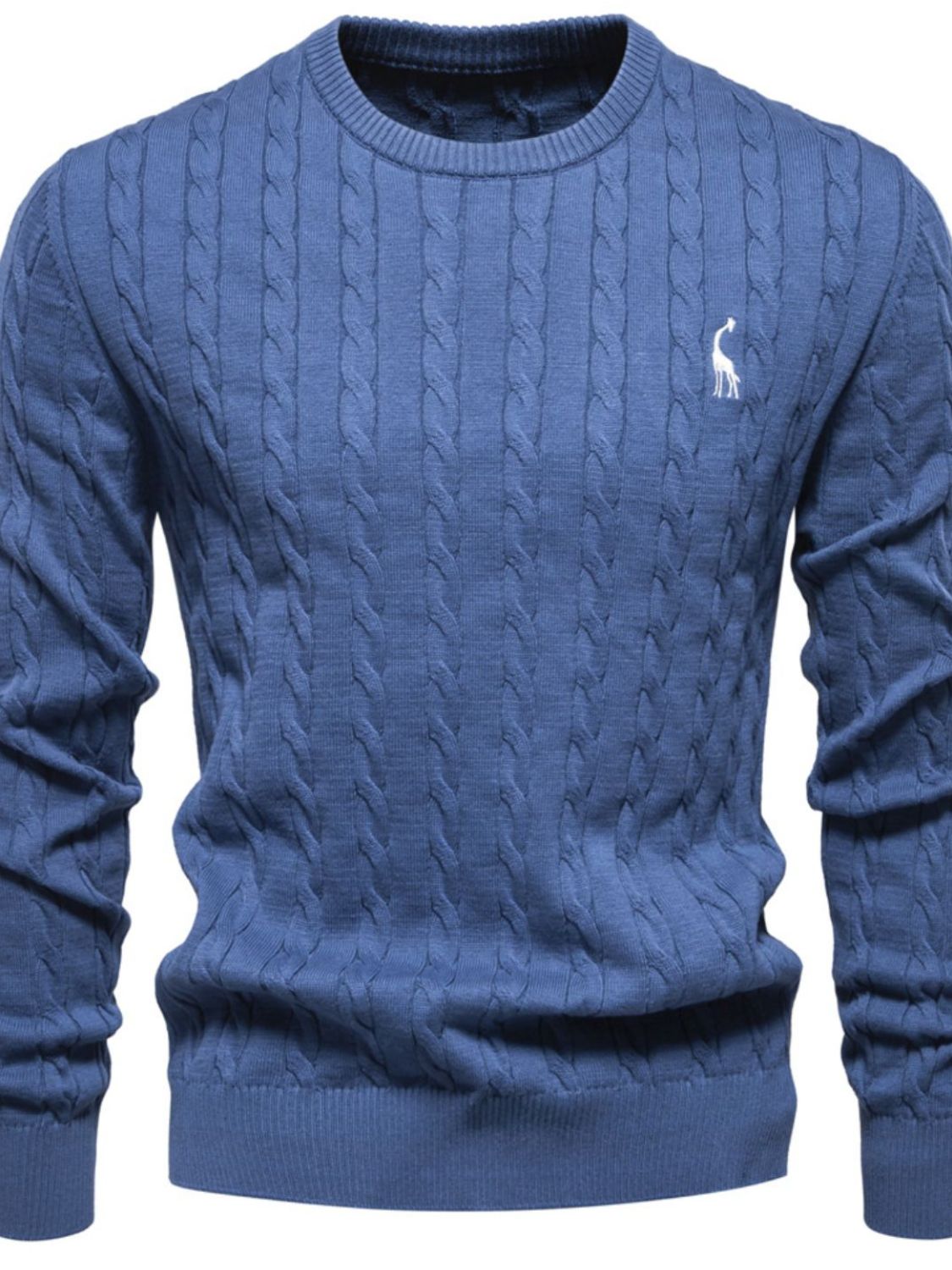 Men's Cable-Knit Round Neck Long Sleeve Sweater