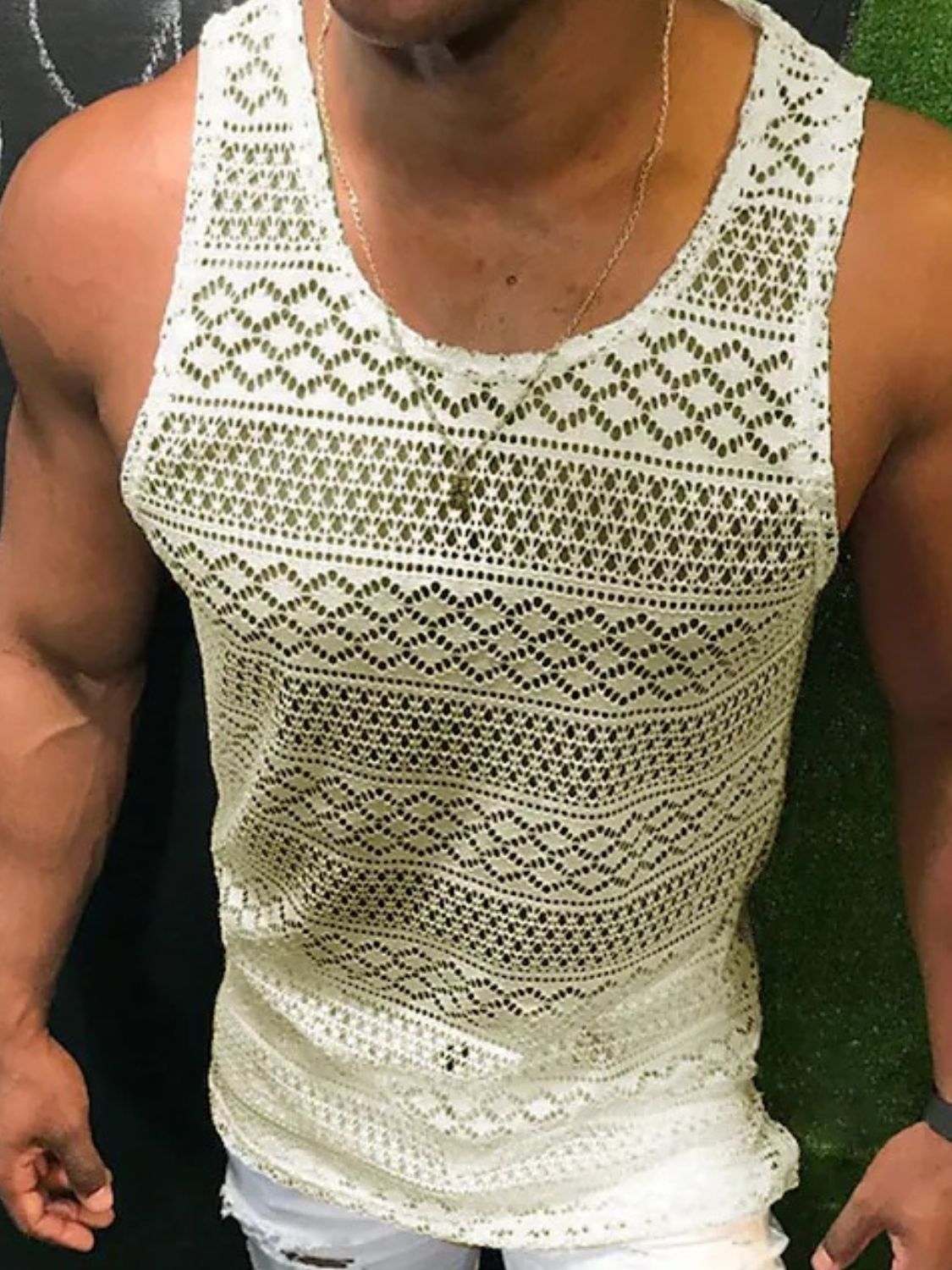 Men's Full Size Openwork Round Neck Tank Plus Size