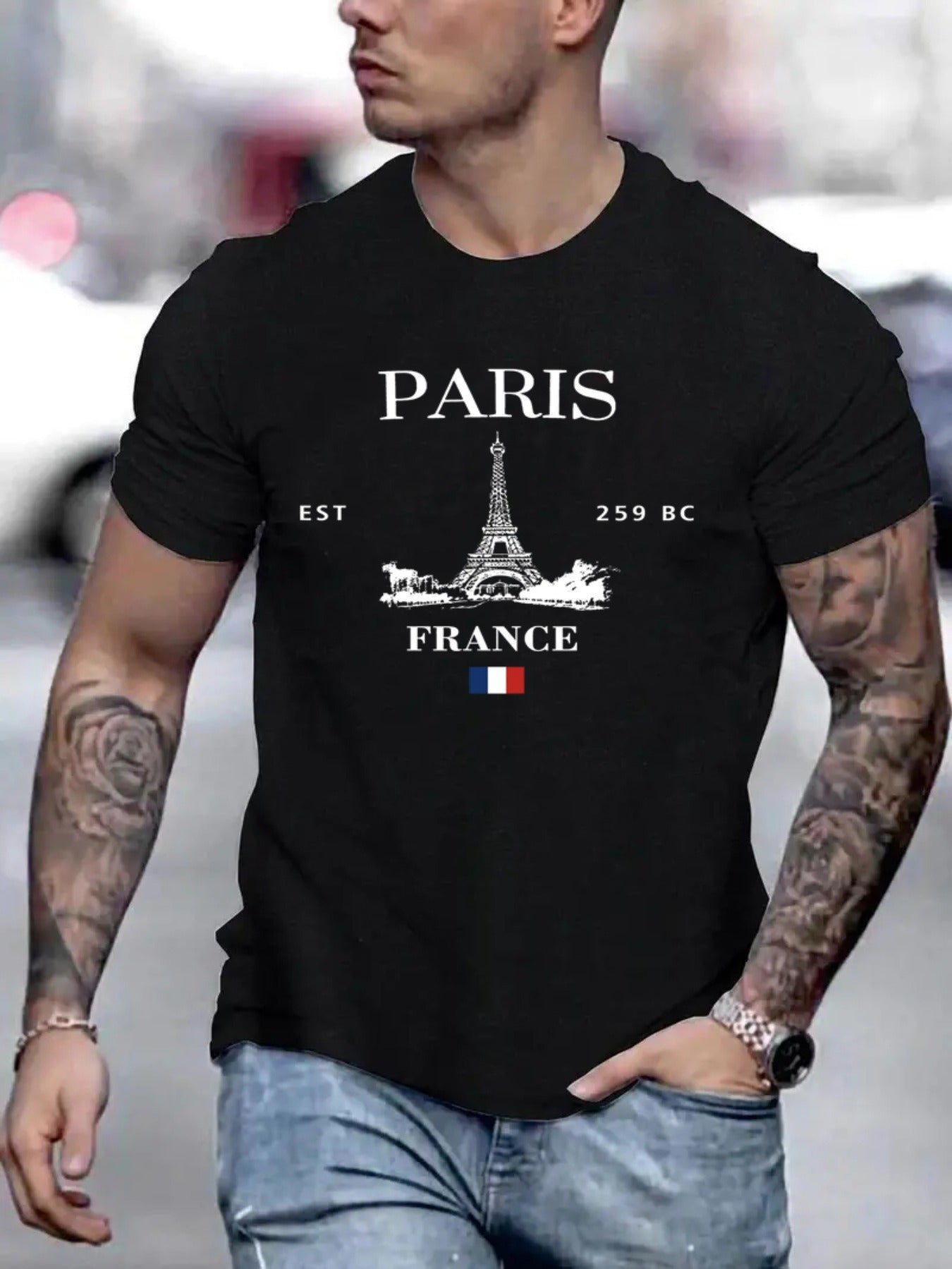 Men's Graphic T-Shirt - Paris Printed Short Sleeve Casual Tee