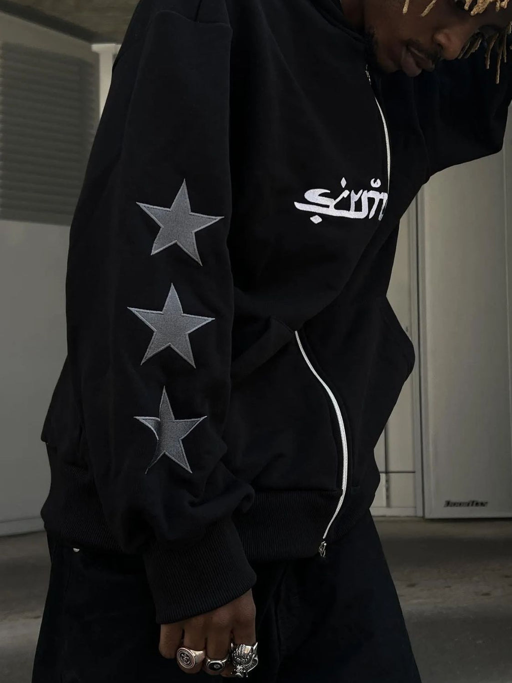 Men's Star Embroidery Zip Up Hoodie