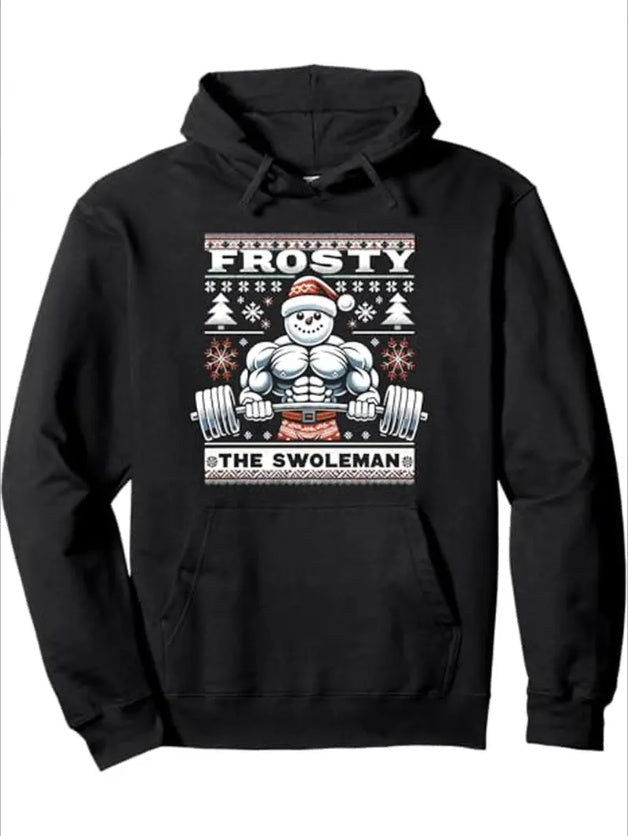 Frosty The Swoleman Ugly Christmas Sweater Gym Lover Xmas Pullover Hoodie, Hooded Sweatshirt, Gift For Men Women Family, Machine Washable