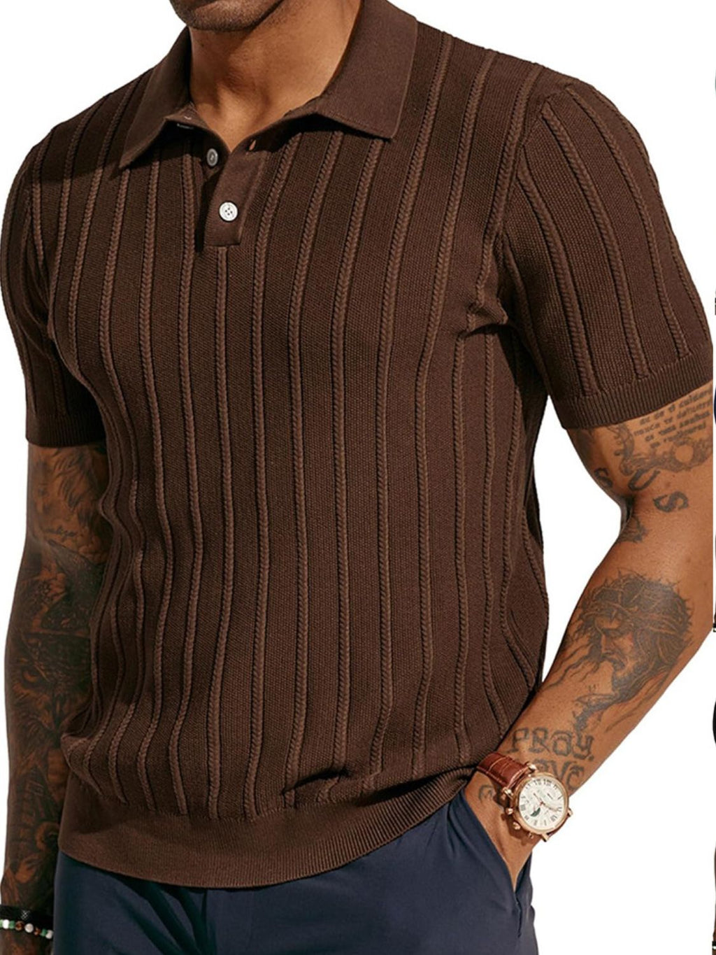 Men's Full Size Button Detail Short Sleeve Polo Plus Size