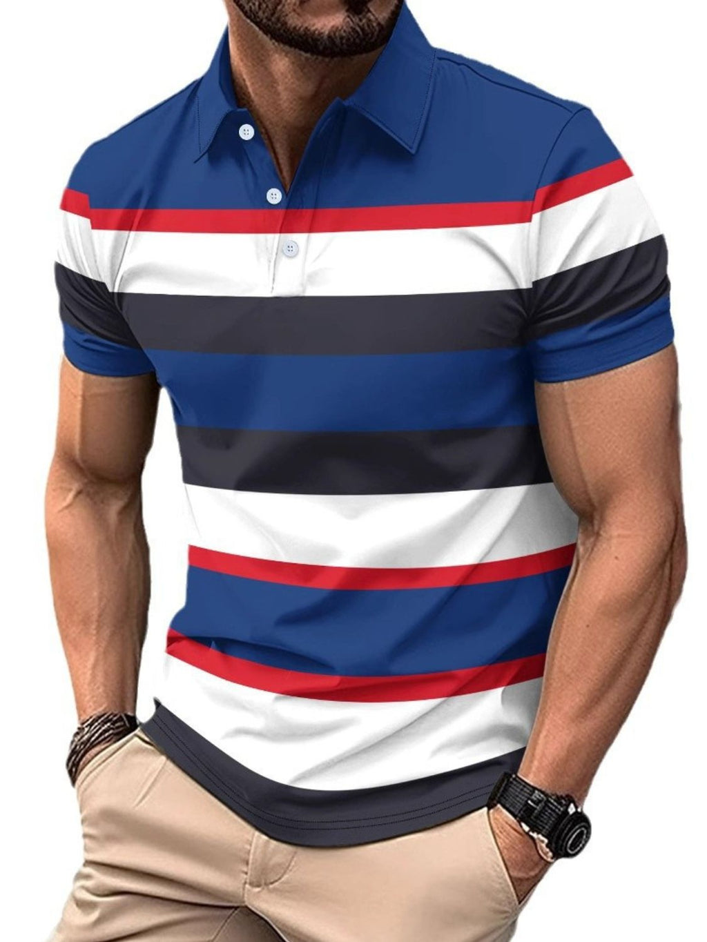 Men's Full Size Collared Short Sleeve Striped Polo Plus Size