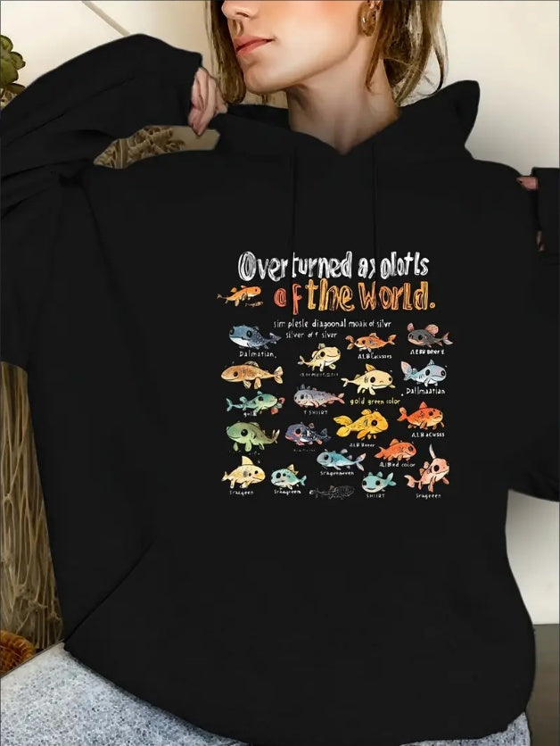 Ladies' Casual Printed Hoodie, Sweatshirt, Fashionable Drawstring Pullover, Suitable For All Seasons, Suitable For Both Men And Women, Simple Design, Hooded Top, Christmas, Valentine's Day, Ne