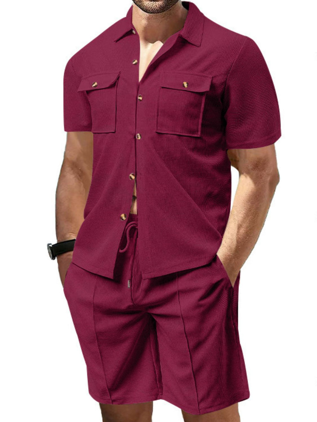 Men's Full Size Button Down Short Sleeve Top and Shorts Set Plus Size
