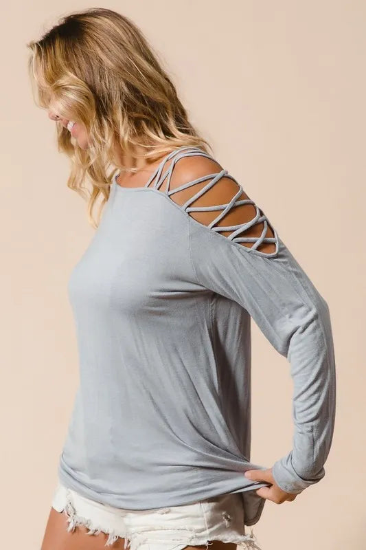 BiBi Jersey Knit One Shoulder Top with Criss Cross