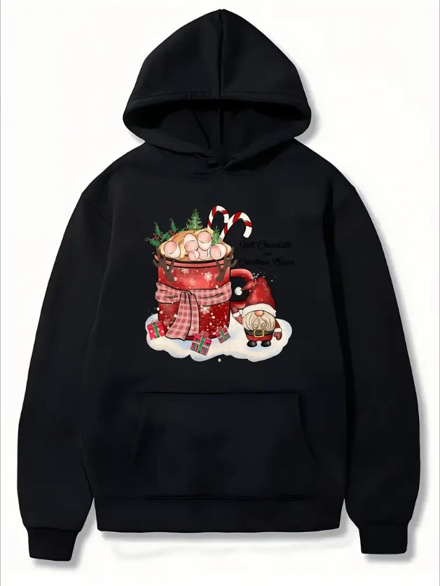 Women'S Christmas Themed Hoodie, Casual Style, Regular Fit, Long Sleeve, Hooded, With Front Pocket, Knit Fabric Pullover With Marshmallows And Wishes Print For Fall Winter