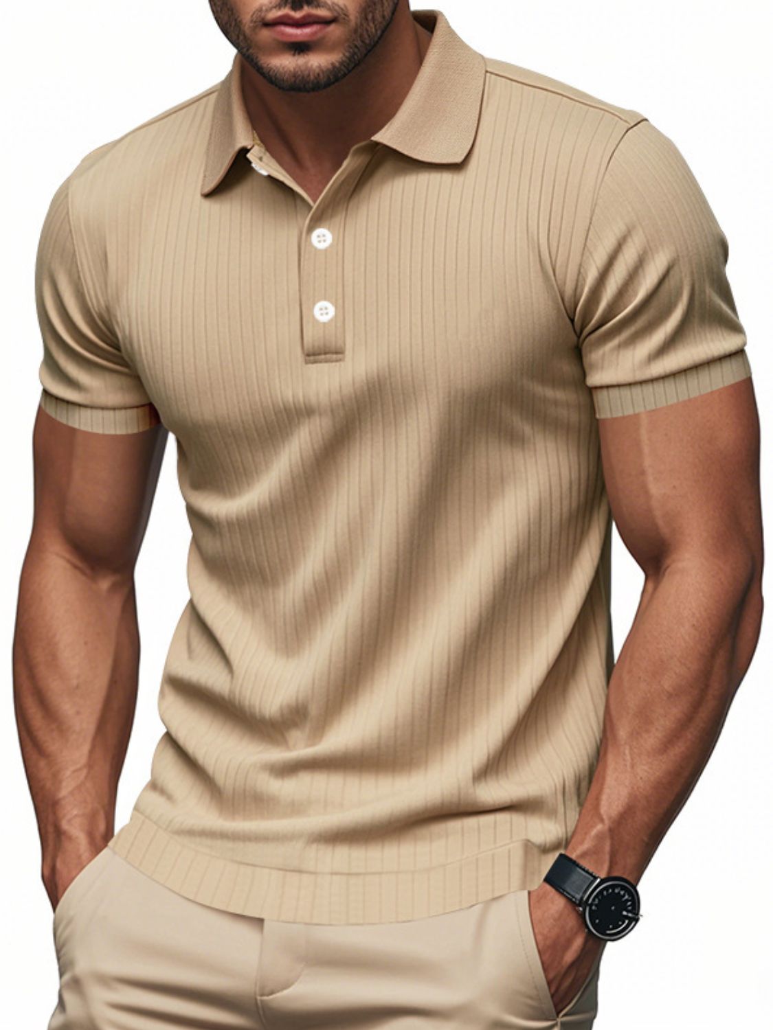 Men's Full Size Ribbed Short Sleeve Polo Plus Size