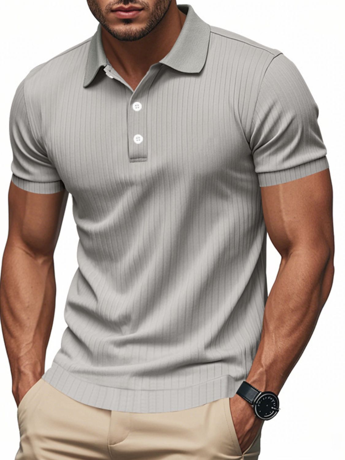 Men's Full Size Ribbed Short Sleeve Polo Plus Size