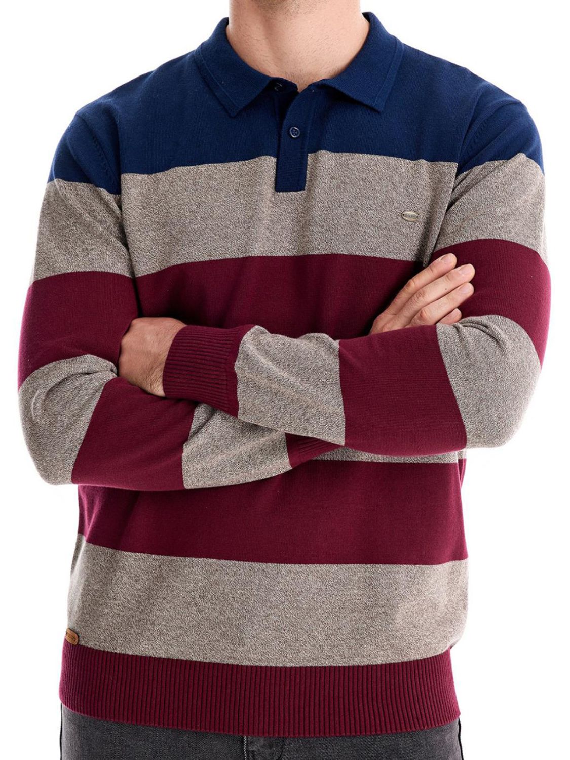Men's Striped Long Sleeve Knit Polo