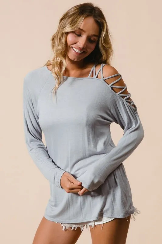 BiBi Jersey Knit One Shoulder Top with Criss Cross
