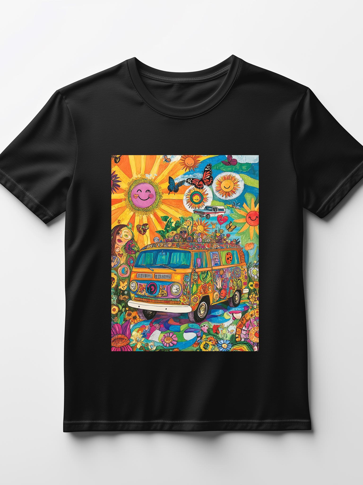 Women's Graphic T-Shirt - Retro Psychedelic Van Print, Casual Fit