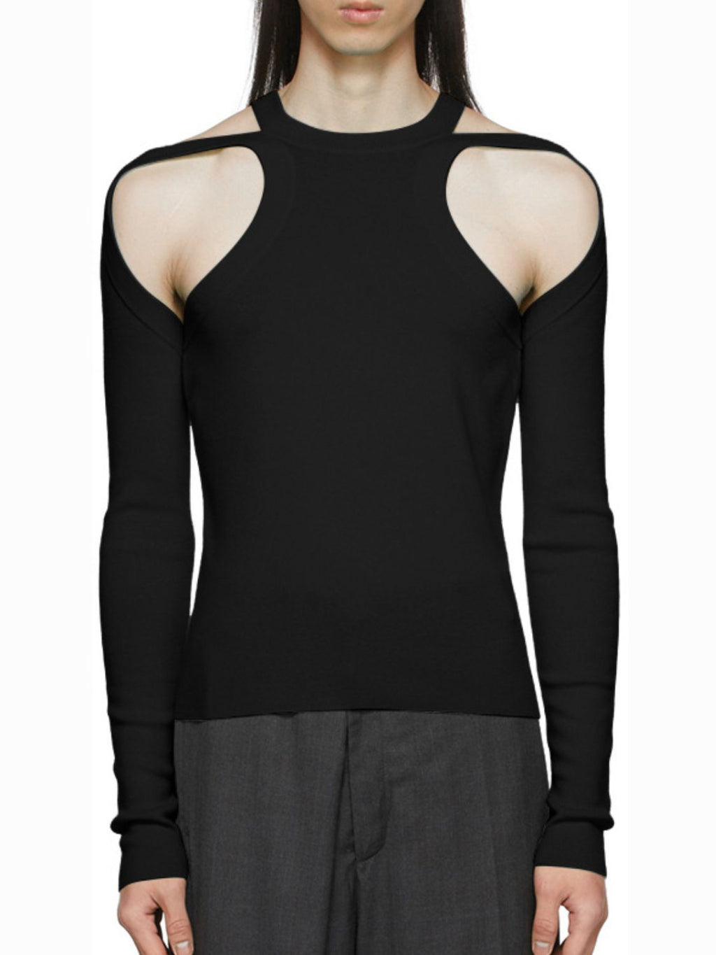 Men's Full Size Cutout Round Neck Long Sleeve Top Plus Size