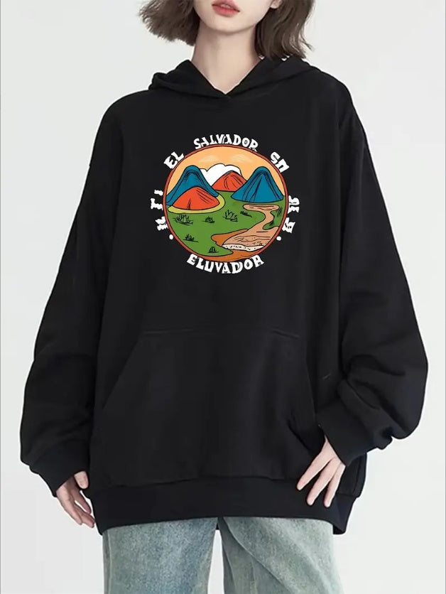 Women's Casual Hoodie With Unique Salvadoran Graphic & Kangaroo Pocket - Long Sleeve,  Machine Washable